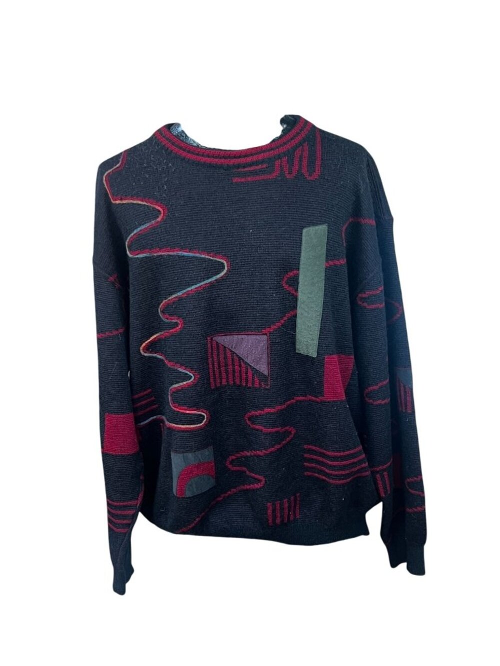 Bizzarro Italy Vintage 80s Abstract Sweater Mens XL Black Red Geometric